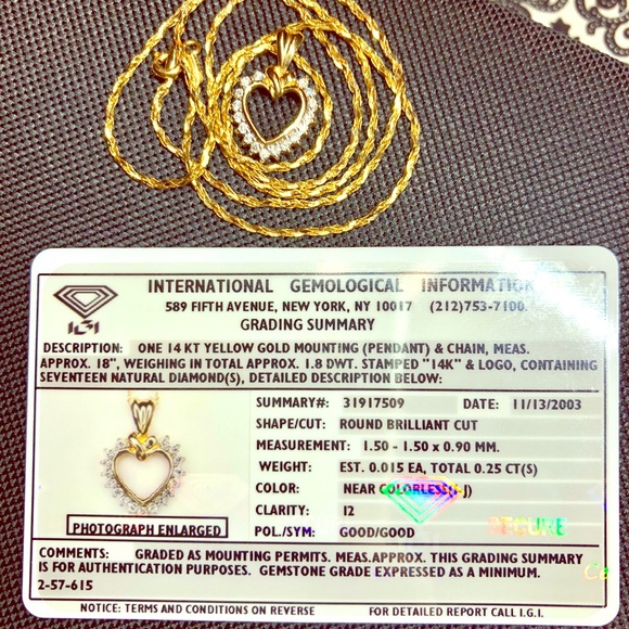14k ❤️ pendent Chain .25carat natural💎Certificate - Picture 7 of 8